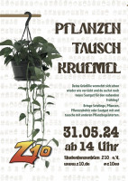 Auf dem Plakat der Veranstaltung ist links eine Rankenpflanze an einem Stab aufgehangen, deren Ranken durch das unten platzierte Z10-Logo wachsen. Rechts sind in grünen Buchstaben mit Blättern Titel, Beschreibung, Datum und Ort der Veranstaltung angegeben. Der weiße Hintergrund wird von einer Vielzahl von schematisch gezeichneten Topfplanzen gesäumt.